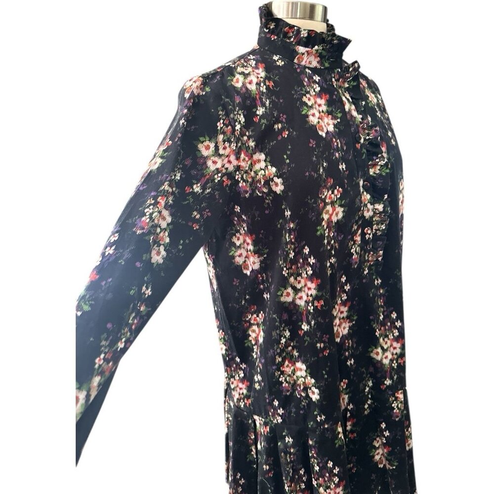 Tuckernuck Dress Womens Large Black Onyx Falling Flowers Bouquet Shirt Dress - Picture 9 of 16